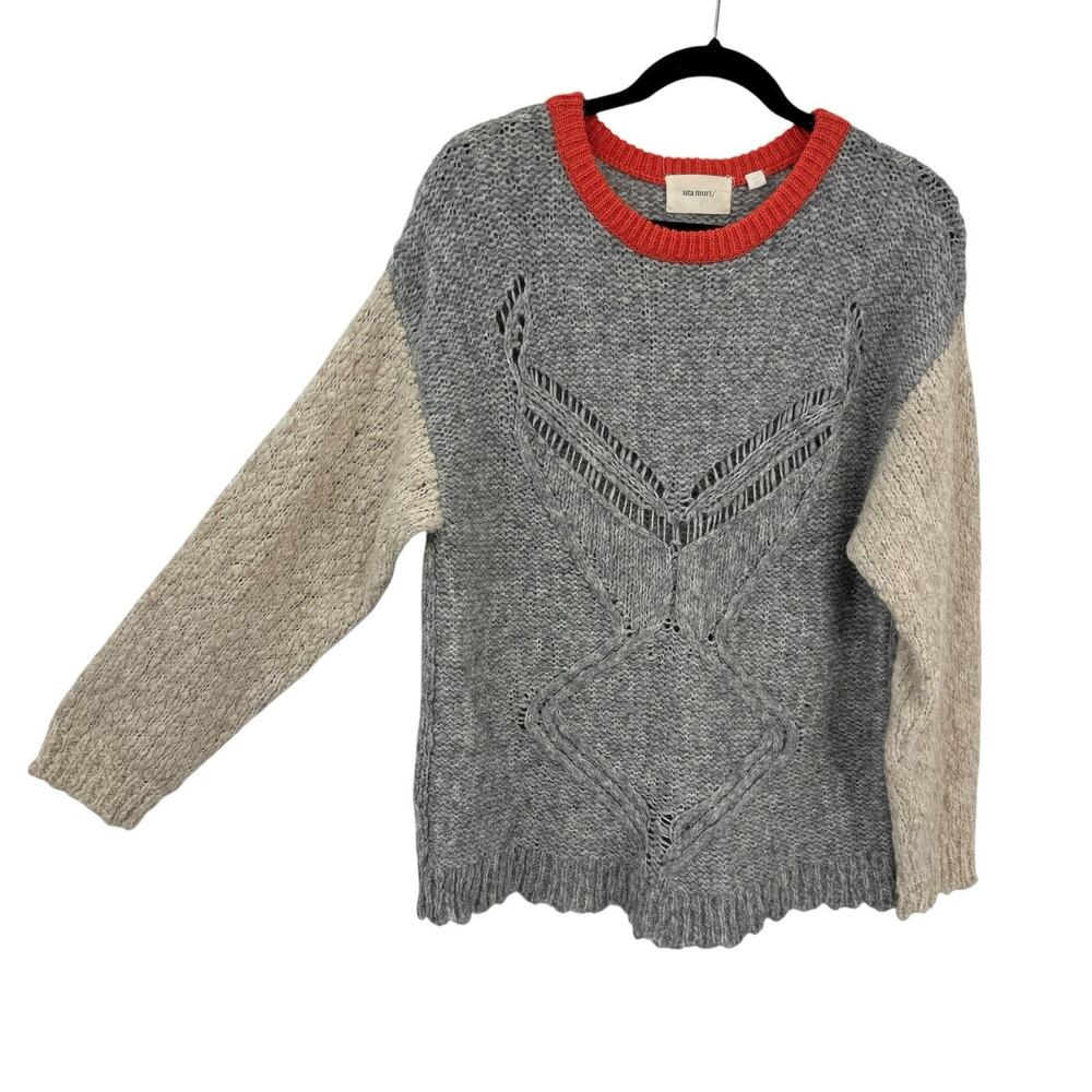 SITA MURT Aran Knit Wool Blend Sweater Gray Multicolor Womens EU 44 US 10 Crew